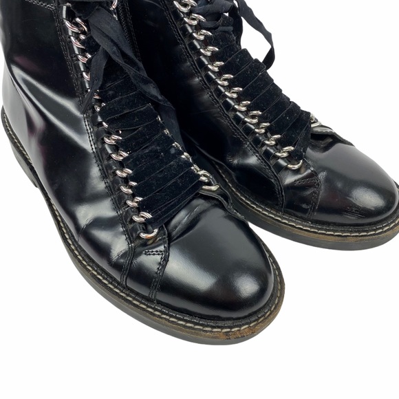 ASOS Combat Moto Lace Up Ankle Boot Bootie Patent Faux Leather Black Size 6 - Picture 7 of 9